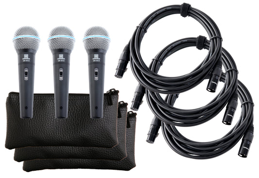 Produktbild von Pronomic DM-58-B Vocal Mikrofon mit Schalter 3er SET inkl. 3x 5m XLR-Kabel