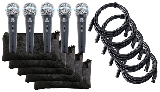 Produktbild von Pronomic DM-58-B Vocal Mikrofon mit Schalter 5er SET inkl. 5x 5m XLR Kabel