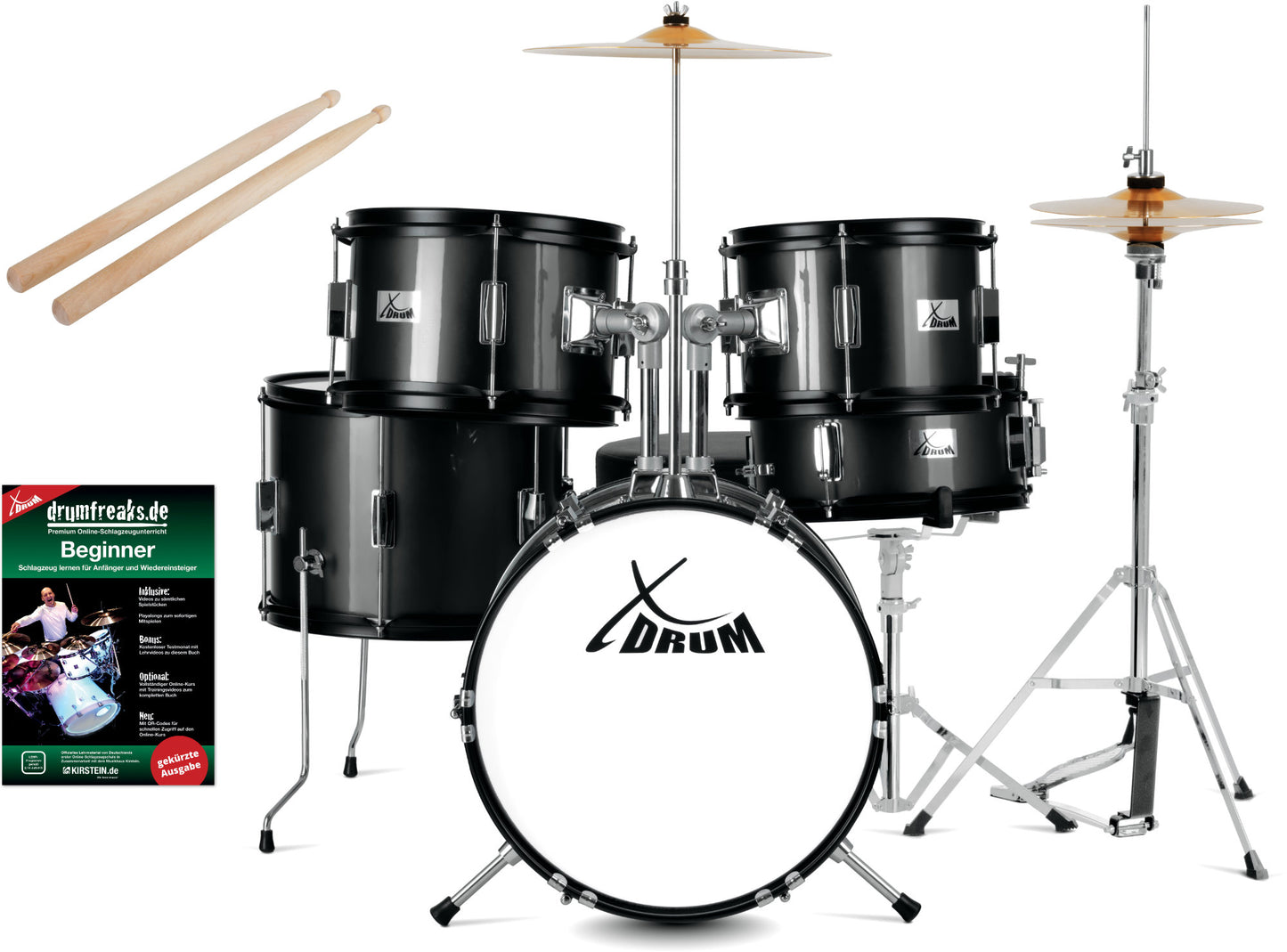 Produktbild von XDrum Junior Pro Kinder Schlagzeug Black Sparkle inkl. Schule