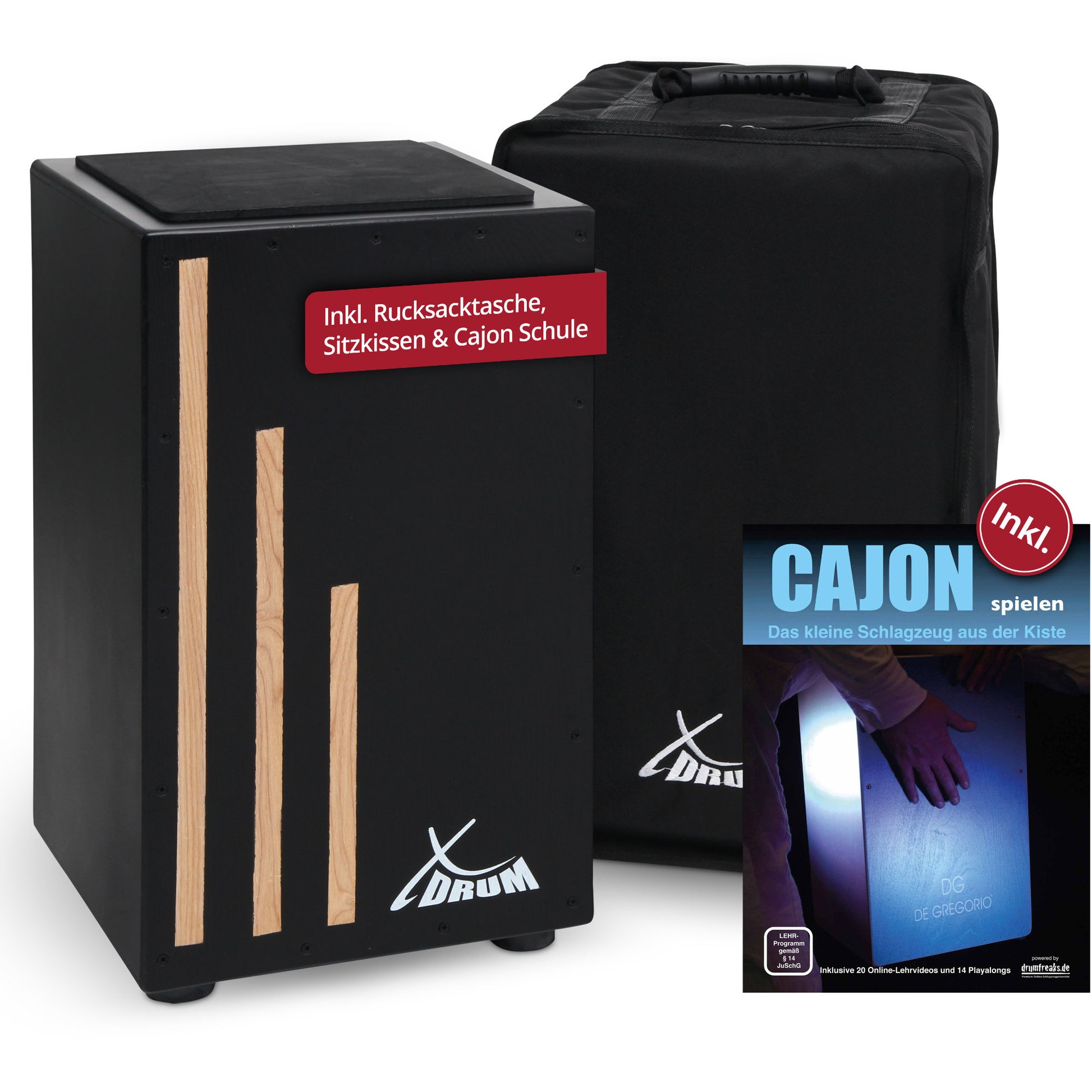 Produktbild von XDrum Cajon Primero Negra inkl. Cajonschule und Tasche