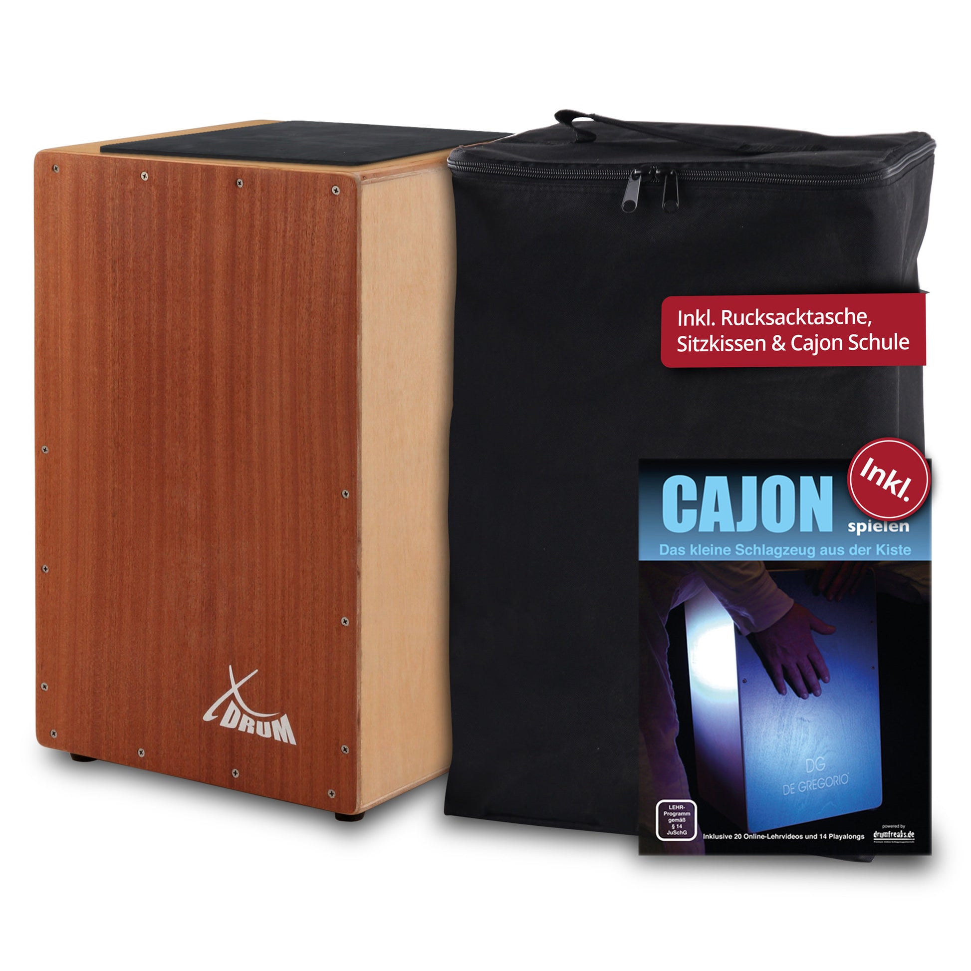 Produktbild von XDrum Cajon Primero Sapeli inkl. Cajonschule und Tasche