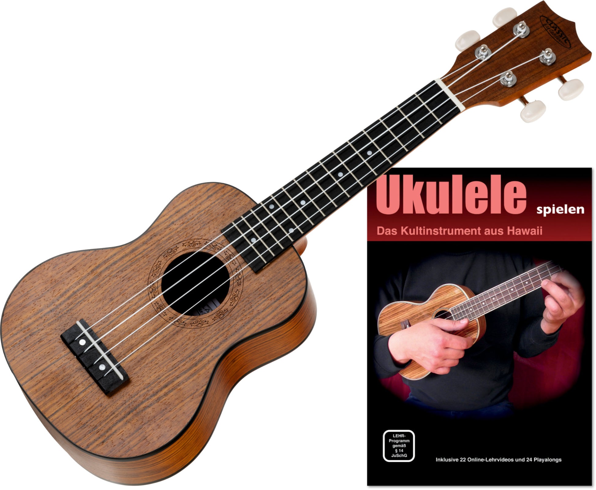 Produktbild von Classic Cantabile Ukulele Sopran Walnuss Set inkl. Ukulelenschule