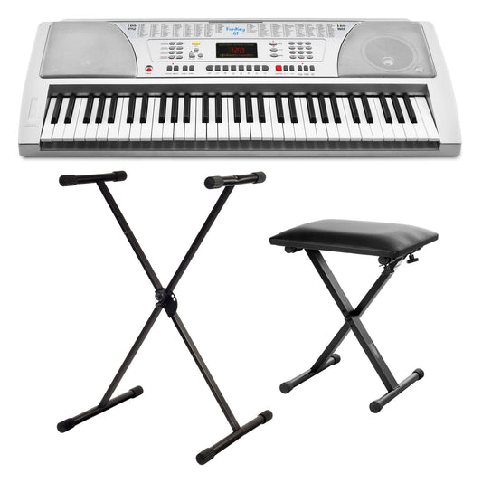 Produktbild von FunKey 61 SL Keyboard inkl. Netzteil und Notenhalter Silber Set inkl. Keyboardständer + Bank
