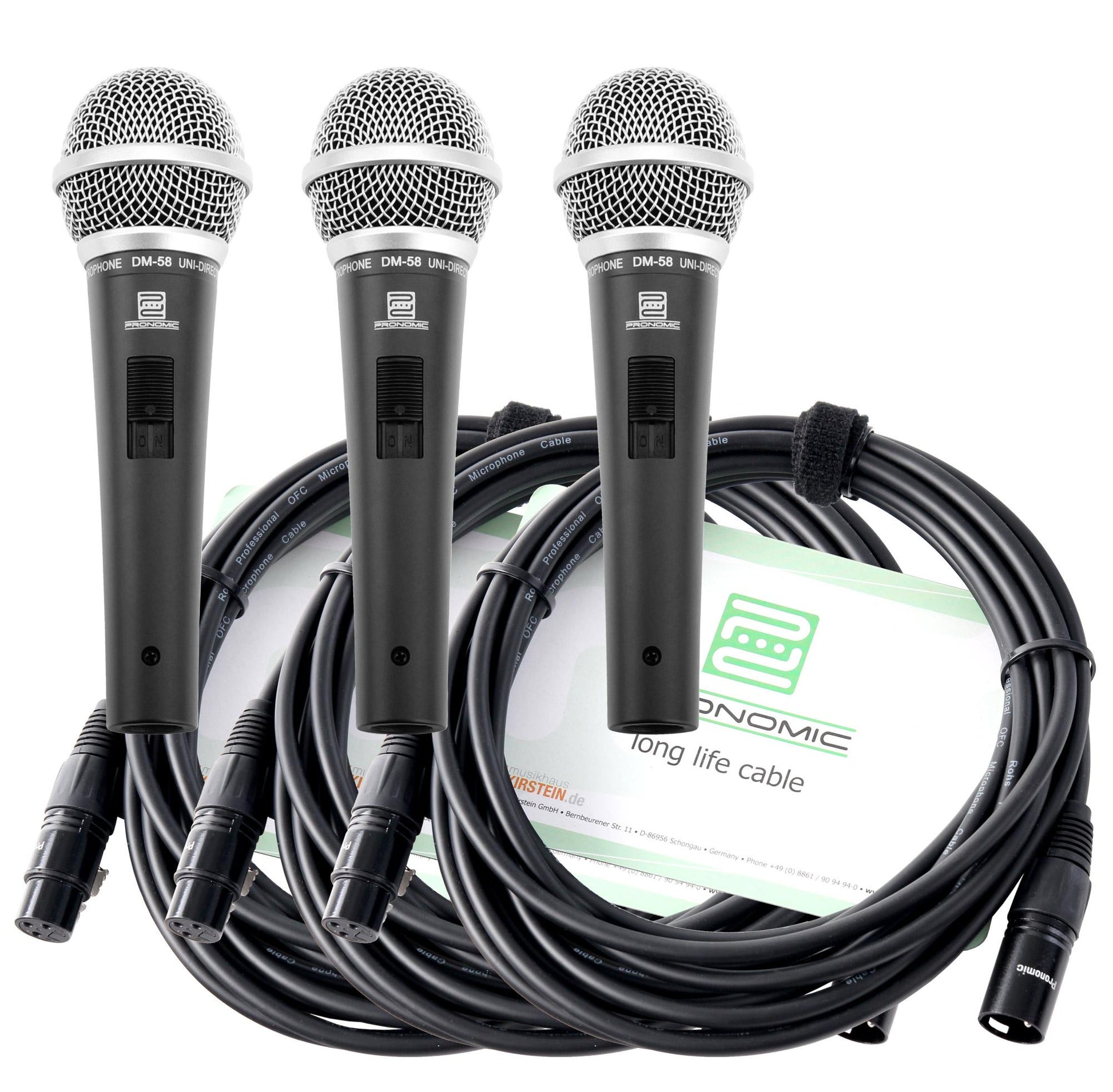 Produktbild von Pronomic DM-58 Vocal Mikrofon mit Schalter 3er SET inkl. 3x 5m XLR Kabel