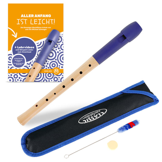 Produktbild von Classic Cantabile Pivella Blockflöte deutsch blau Set inkl. Flötenschule "Aller Anfang ist leicht"
