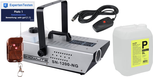 Produktbild von Showlite SN-1200 Nebelmaschine 1200W inkl. Fernbedienung Set mit 5l Fluid