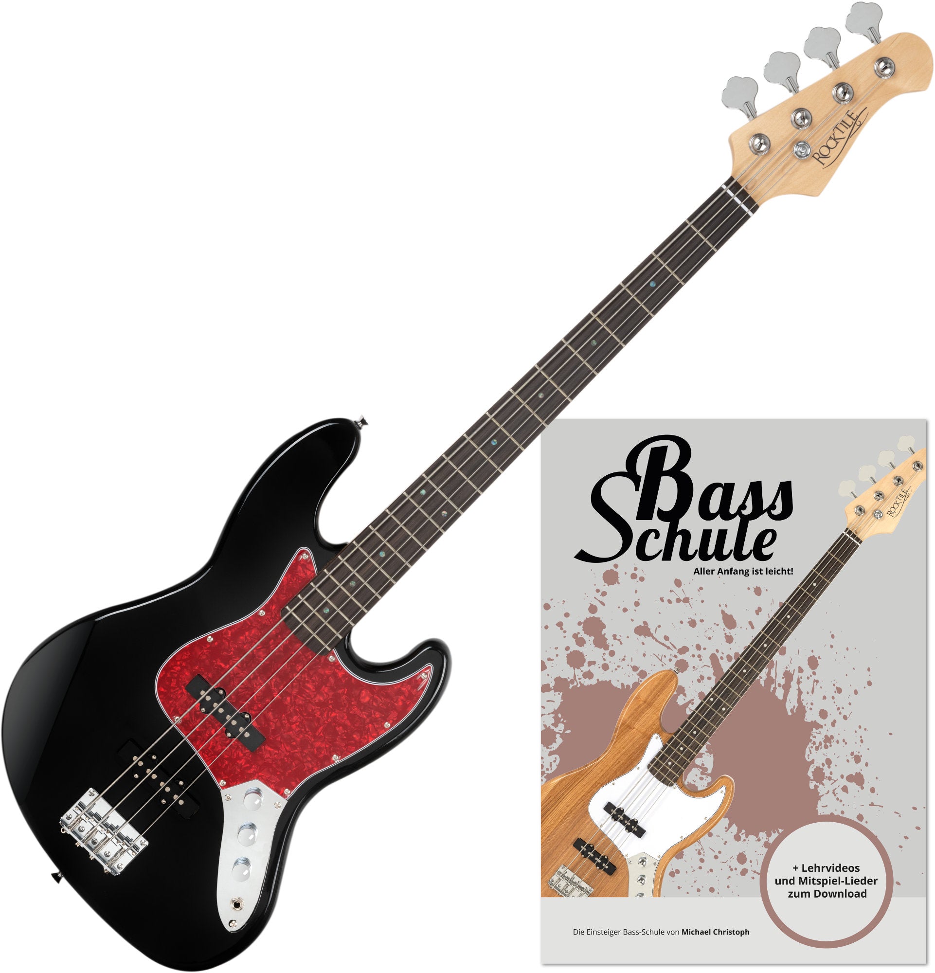 Produktbild von Rocktile Pro JB-30BK 70's Deluxe E-Bass Black Set inkl. Schule