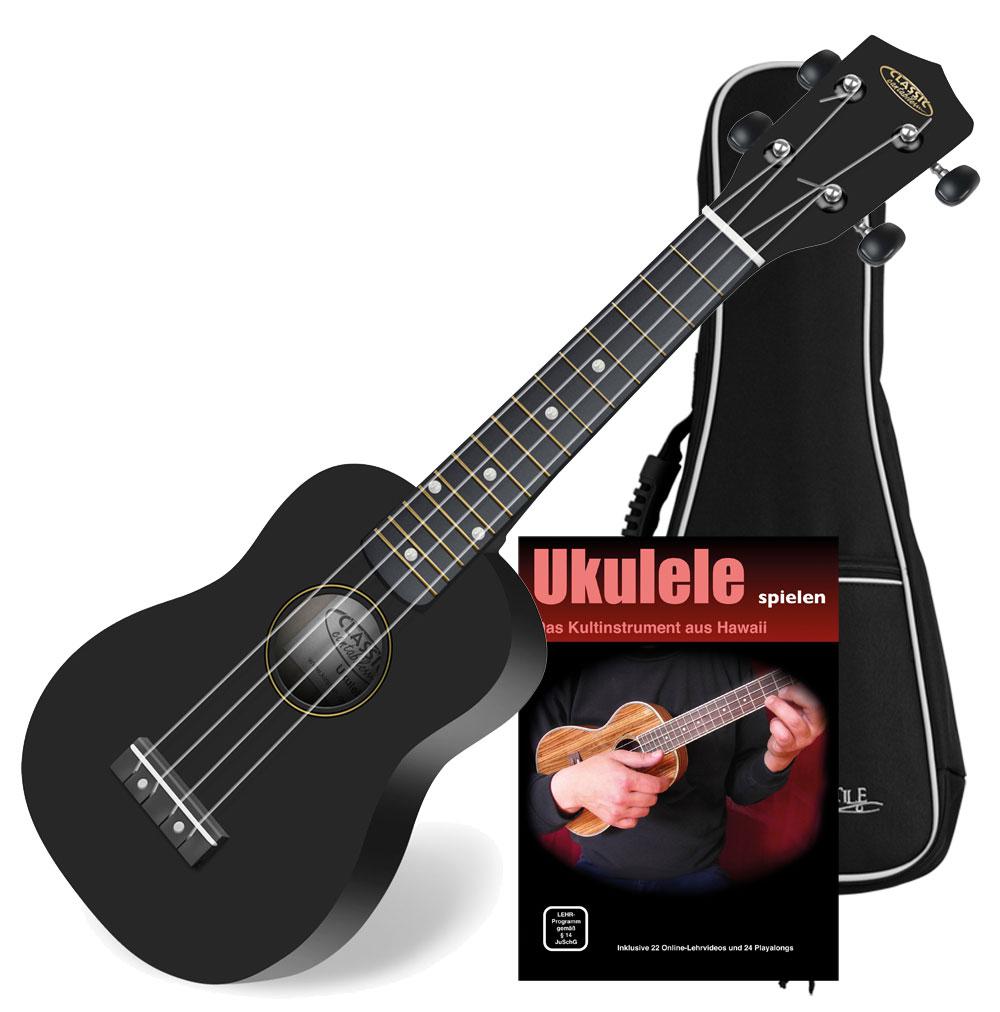 Produktbild von Classic Cantabile US-100 BK Sopran-Ukulele Schwarz Set inkl. Tasche + Lernheft