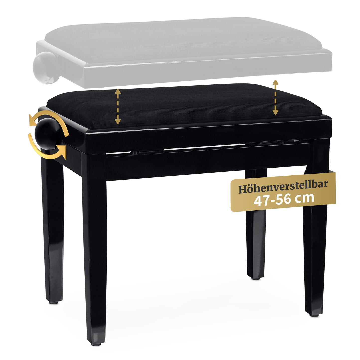Produktbild von Classic Cantabile Pianobank Schwarz Hochglanz