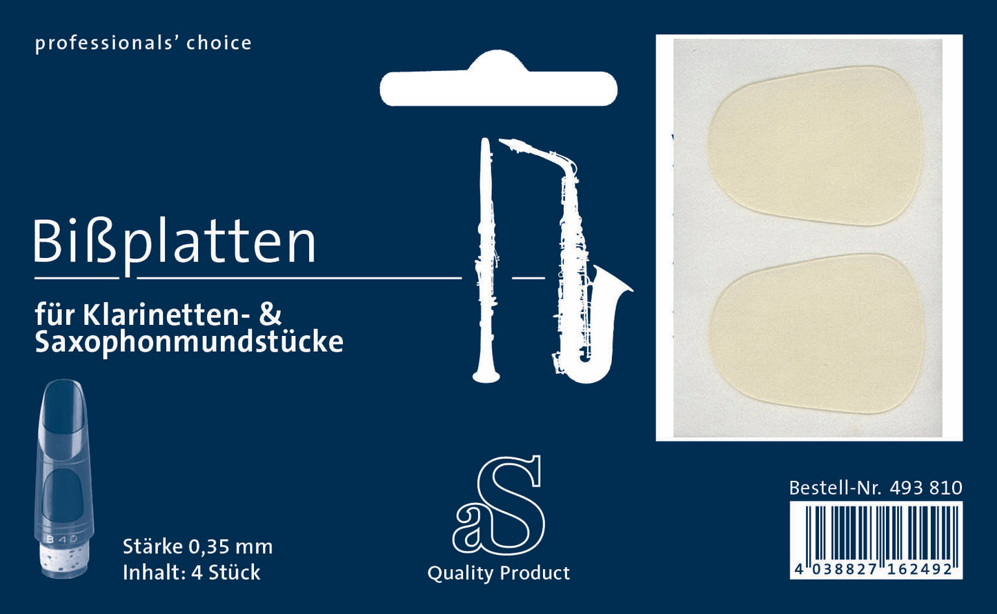 Produktbild von aS Bissplatte für Klarinette und Saxophon (0,35 mm, transparent)