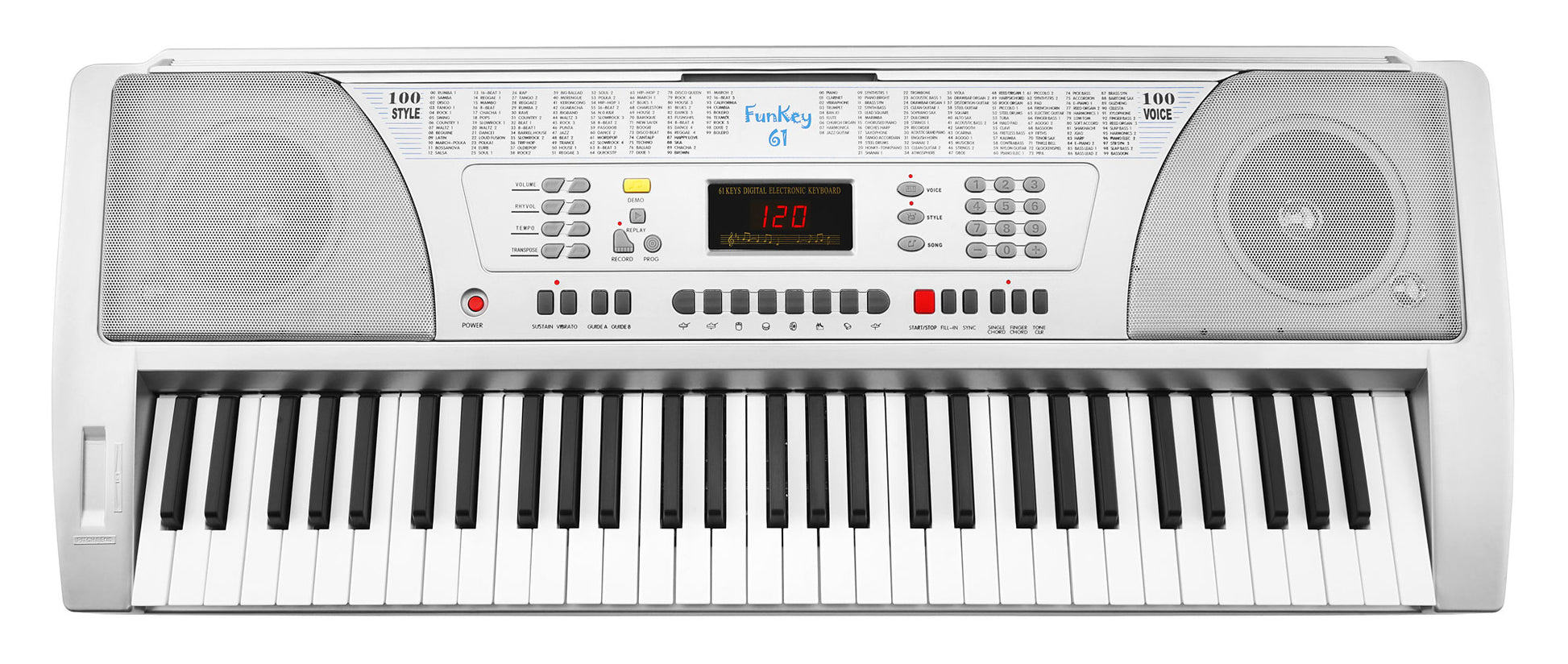 Produktbild von FunKey 61 SL Keyboard inkl. Netzteil und Notenhalter Silber