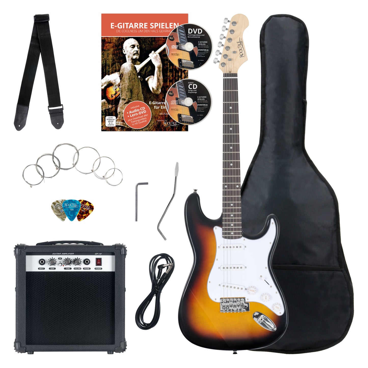 Produktbild von Rocktile Banger's Pack E-Gitarren Set, 8-teilig Sunburst