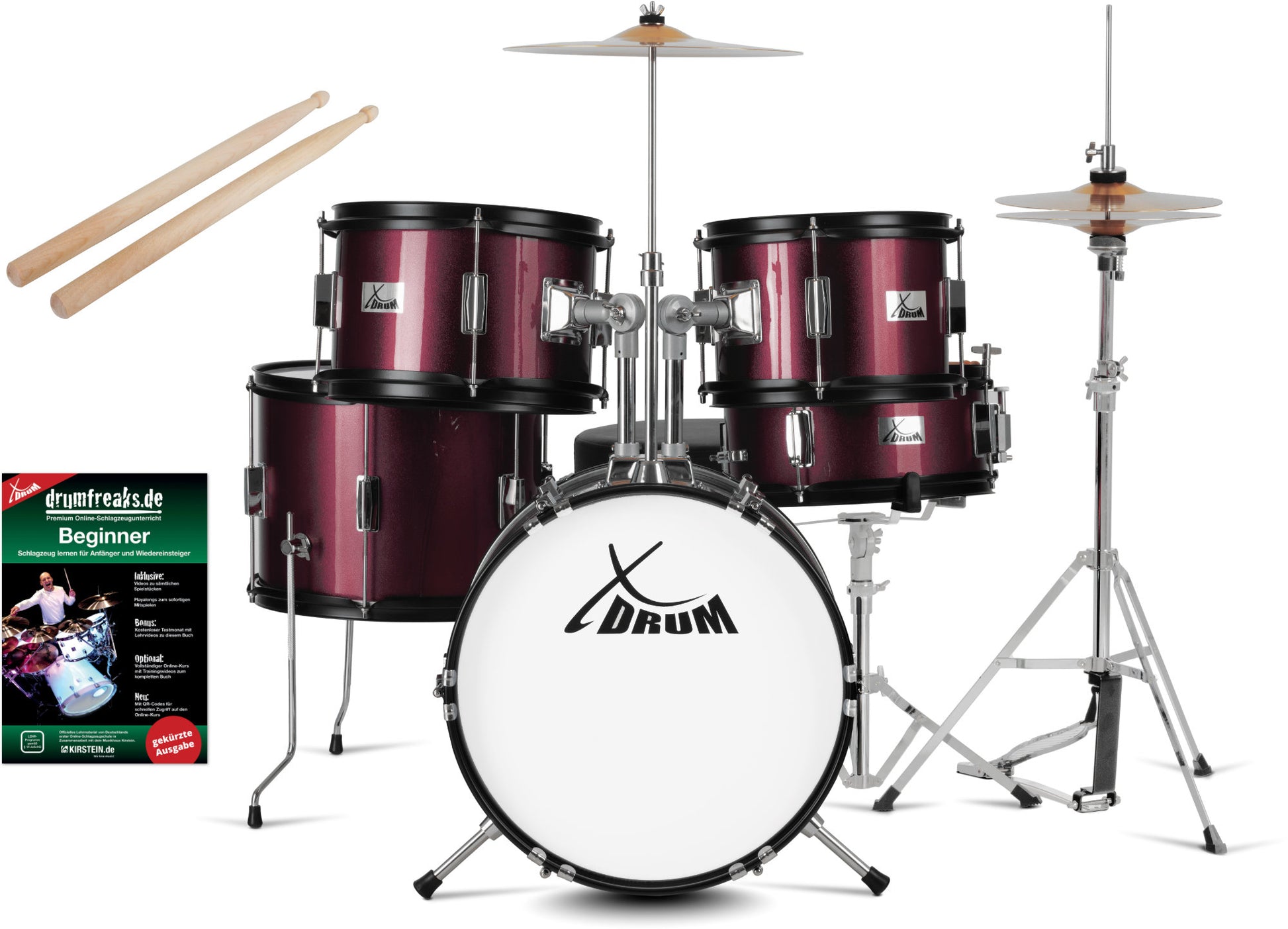Produktbild von XDrum Junior Pro Kinder Schlagzeug Red inkl. Schule