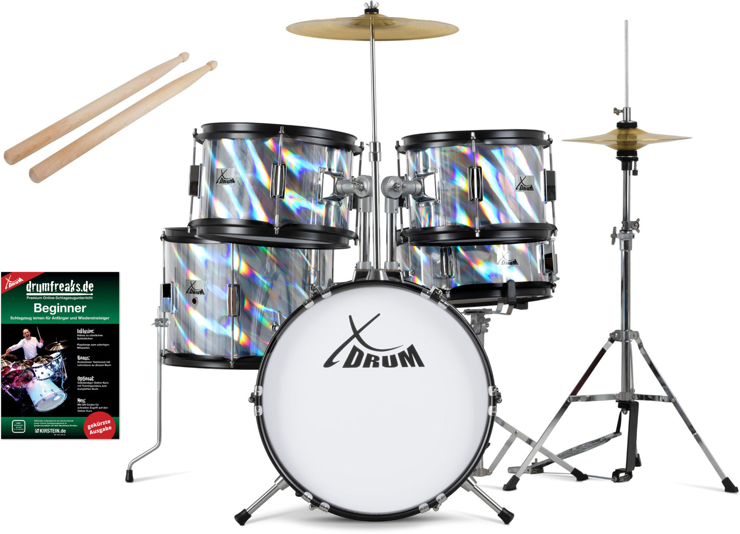 Produktbild von XDrum Junior Pro Kinder Schlagzeug Laser Silver inkl. Schule
