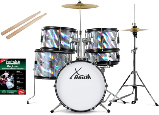 Produktbild von XDrum Junior Pro Kinder Schlagzeug Laser Silver inkl. Schule