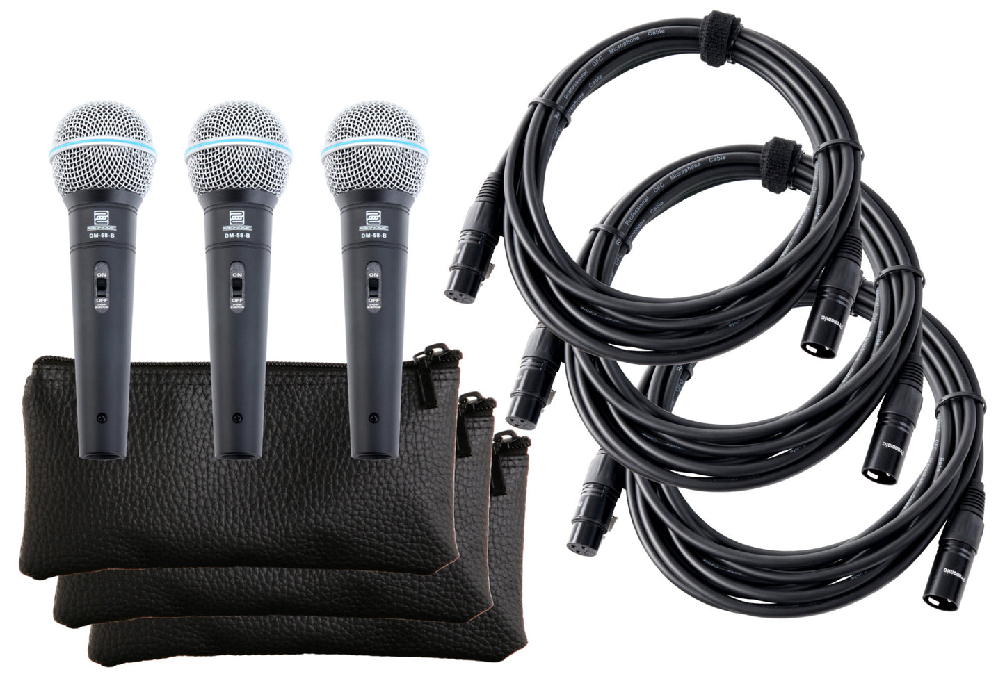 Produktbild von Pronomic DM-58-B Vocal Mikrofon mit Schalter 3er SET inkl. 3x 5m XLR-Kabel