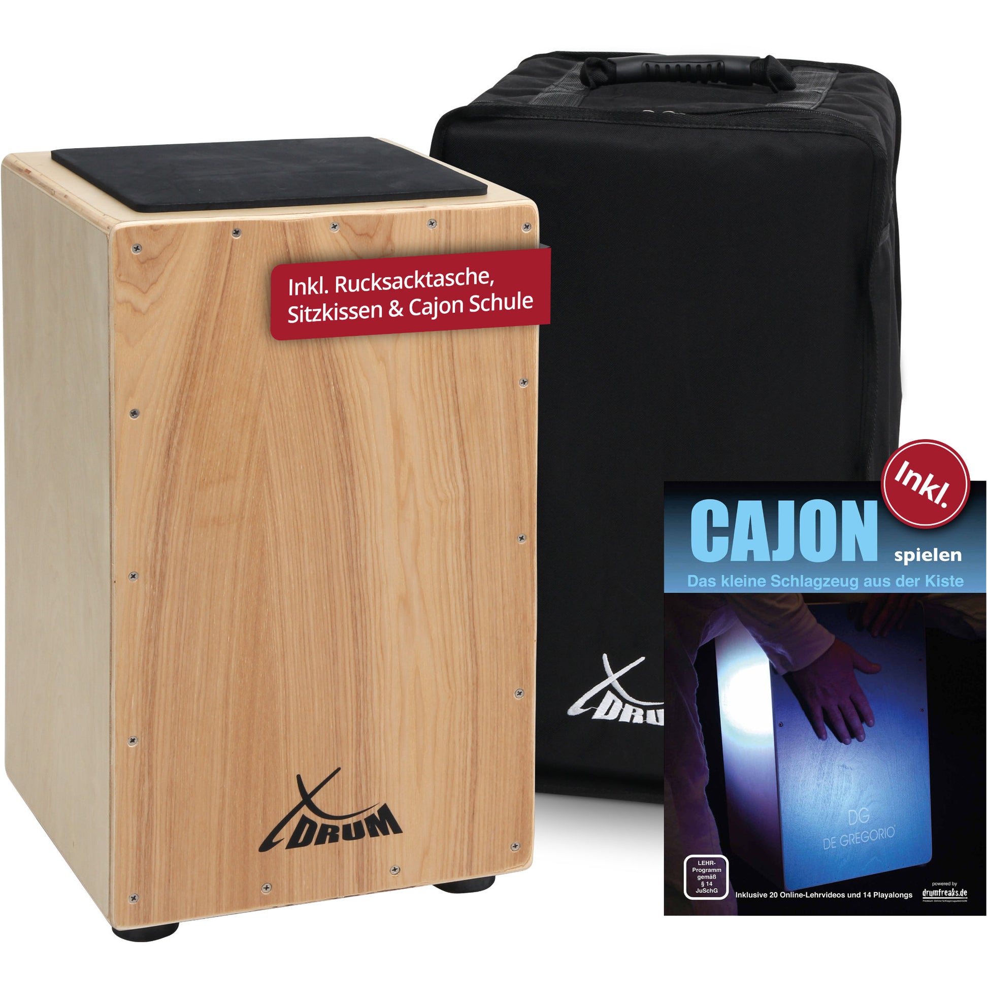 Produktbild von XDrum Cajon Primero Natur inkl. Cajonschule und Tasche