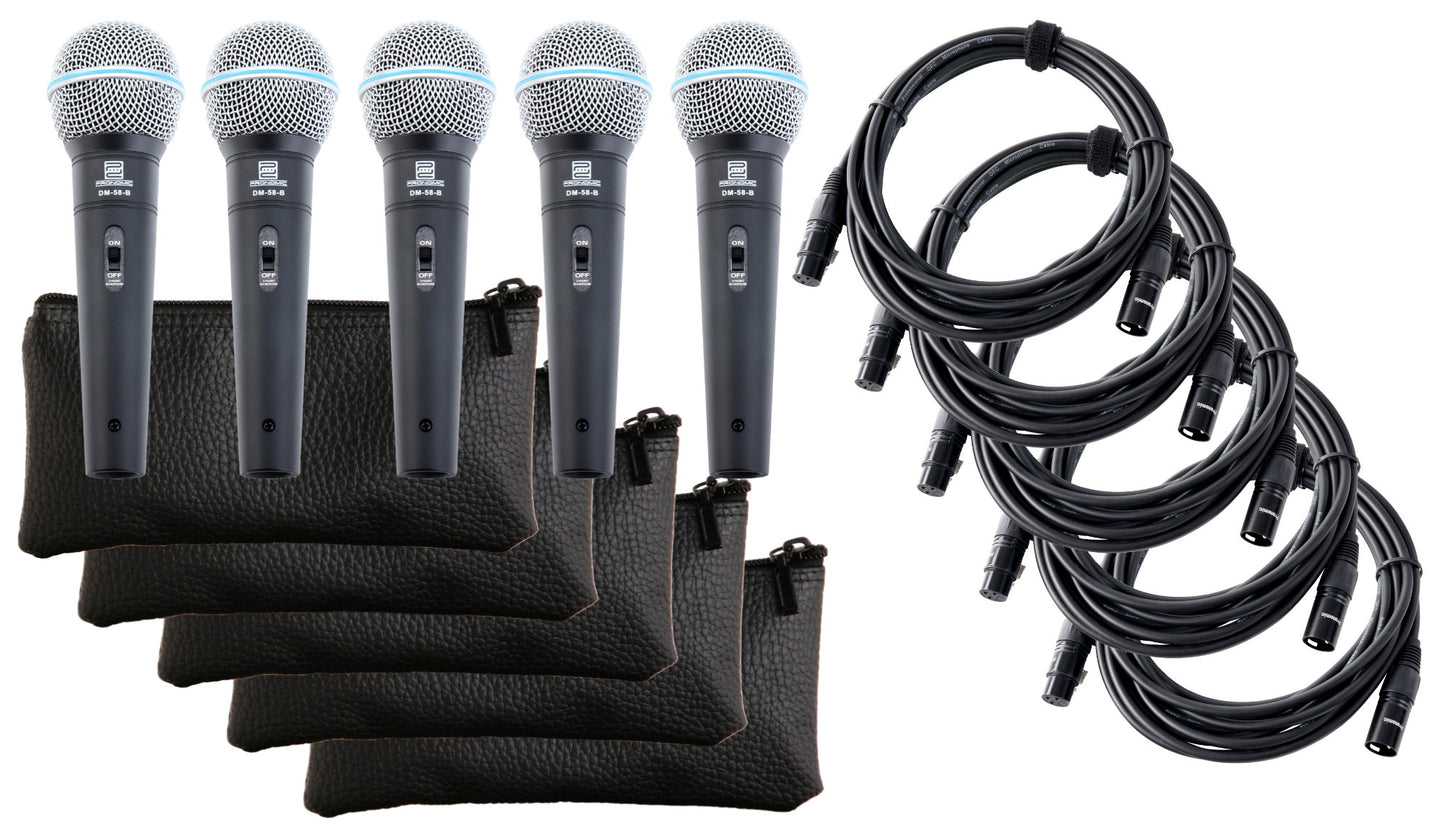 Produktbild von Pronomic DM-58-B Vocal Mikrofon mit Schalter 5er SET inkl. 5x 5m XLR Kabel