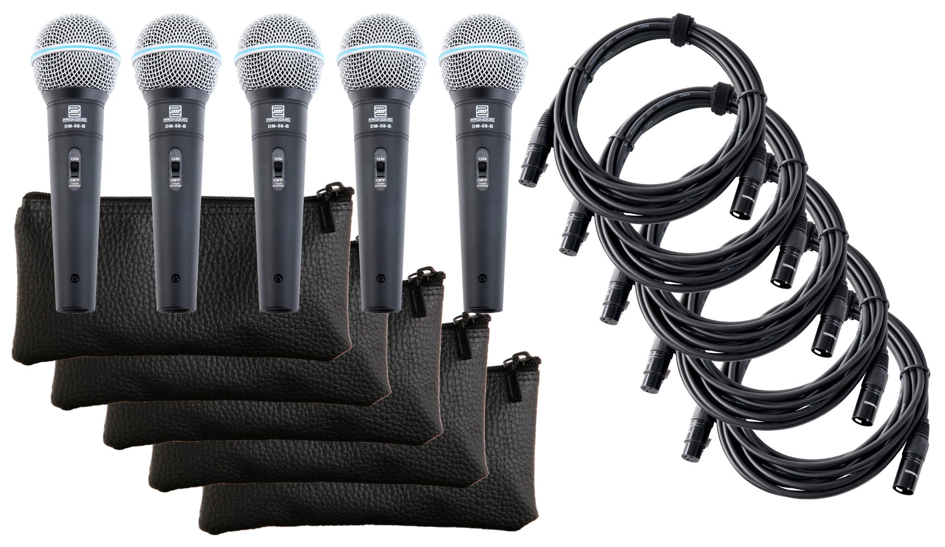 Produktbild von Pronomic DM-58-B Vocal Mikrofon mit Schalter 5er SET inkl. 5x 5m XLR Kabel
